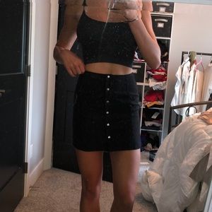 Black Faux Suede Button Mini Skirt